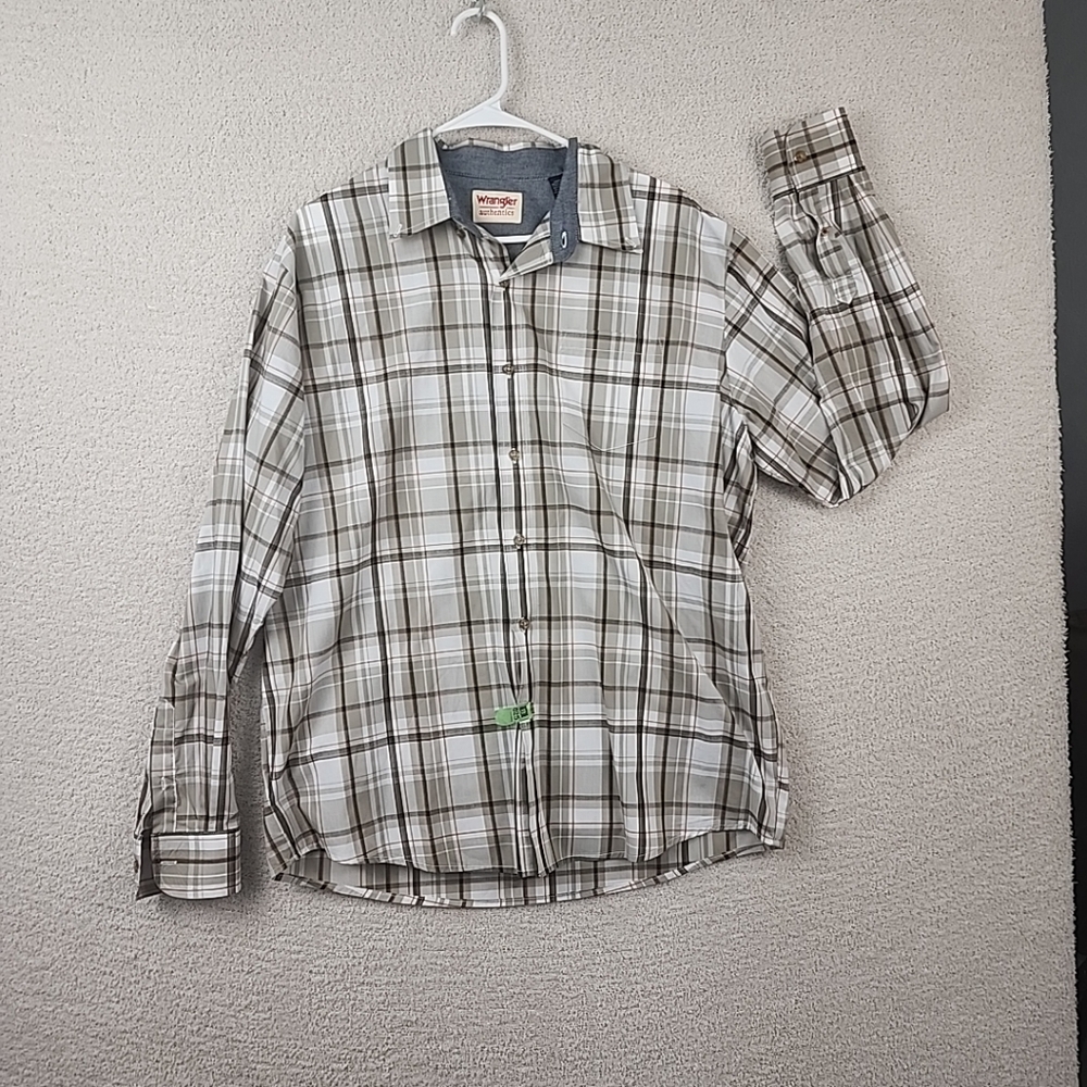 Wrangler White and Brown Casual Button Down Shirt